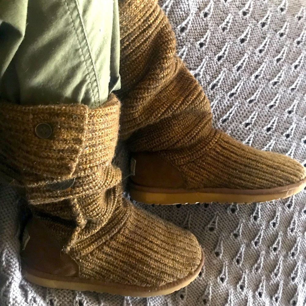 UGG Australia Classic Cardy Brown Knit Sweater Boots